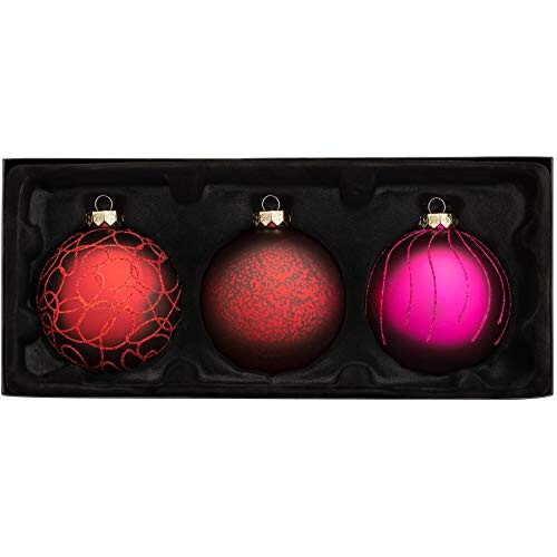 Glass Baubles, Red/Purple, 3-Piece