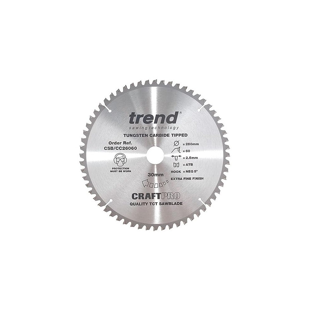 CraftPro TCT Negative Hook Cross-Cutting Mitre Saw Blade, 305mm Diameter, 30mm Bore, 60 Teeth, 3mm Kerf, -5 Hook, CSB/CC30560A