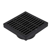 640 Square Grate with Low-Profile Adapter Fits 3 in. & 4 in. Drain Pipes & Fittings, 6 in, Black Plastic