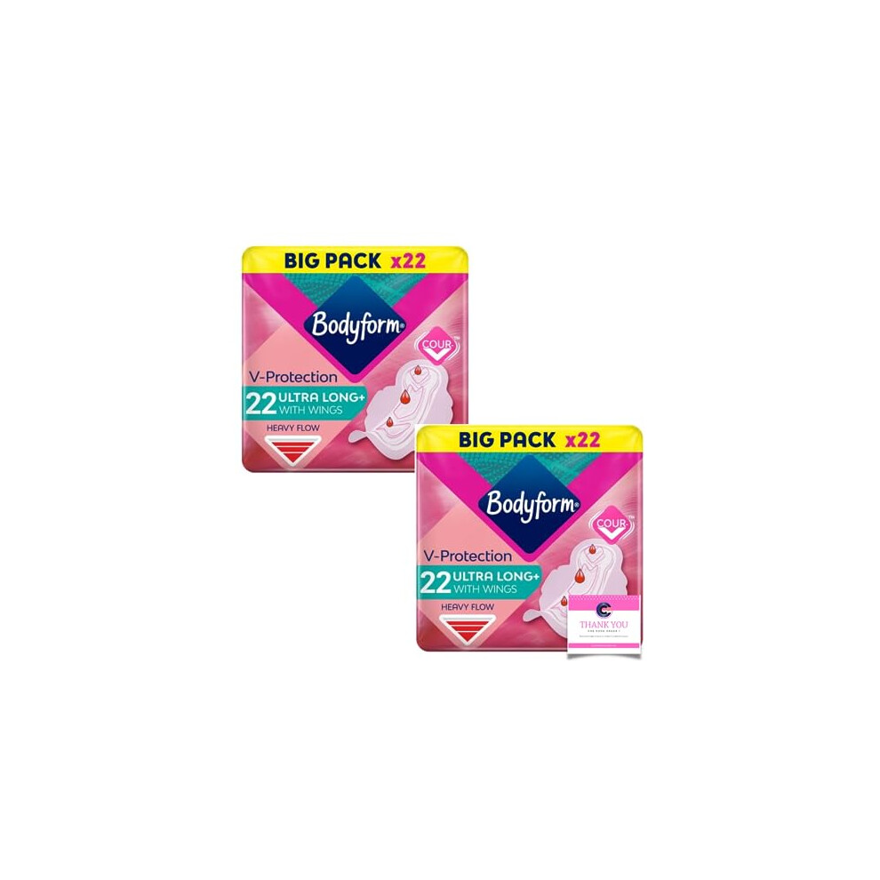 Bodyform Ultra Long Sanitary Towels with Wings 22 Per Pack - for Heavy Flow - Case of 2