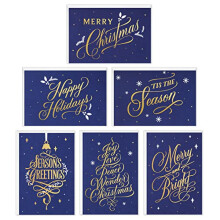 Cartes de Noël Hallmark en boîte, assorties, Bleu et Or (6 Designs, 72 Cartes avec Enveloppes)