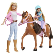 Barbie - Stacie Sisters on Horse Playset avec cheval et selle de 2 avec combinaisons d'quitation, jouet et cadeau pour enfants de 3 ans et plus