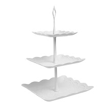 3 Tiers Cake Display Stand, White Afternoon Tea Stands, Plastic Square Cup Cake Fruit Dessert Party Server Plates Stands, Reusable Food Serving