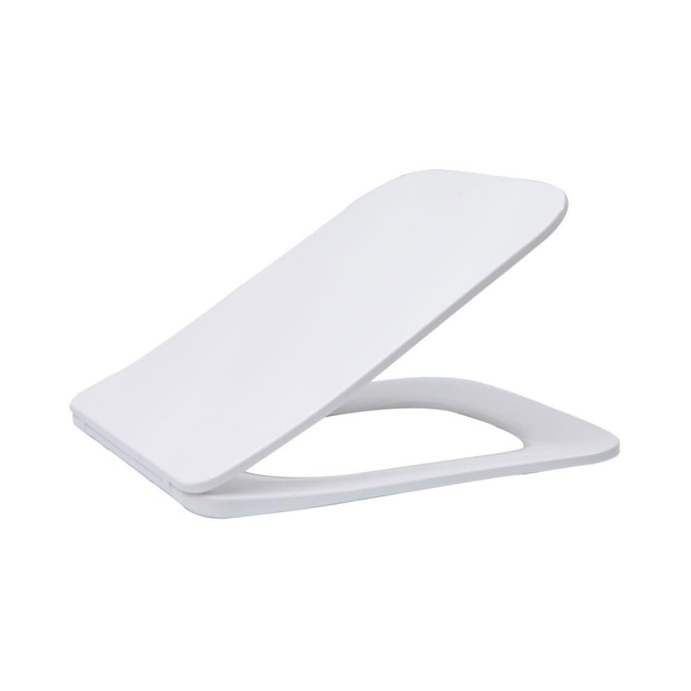 Soft Close Square Toilet Seat One Button Quick Release for Easy Cleaning Easy Installation with Top Fixing & Adjustable Hinges, Standard Size Loo Seat