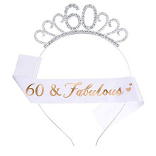 60th Birthday Tiara and Sash, 60 Fabulous Glitter Satin Sash and Crystal Tiara Birthday Crown for Women 60th Birthday Party Decorations