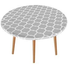 Elastic Edged Vinyl Fitted Tablecloth,Grey Stripe Round Tablecloth,90-110CM Fitted Flannel Backed Table Cover,Waterproof and Oil-Proof