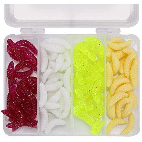100Pcs 1Inch Silicone Soft Maggot Worm Soft Artificial Bread Worm Fishing Lure