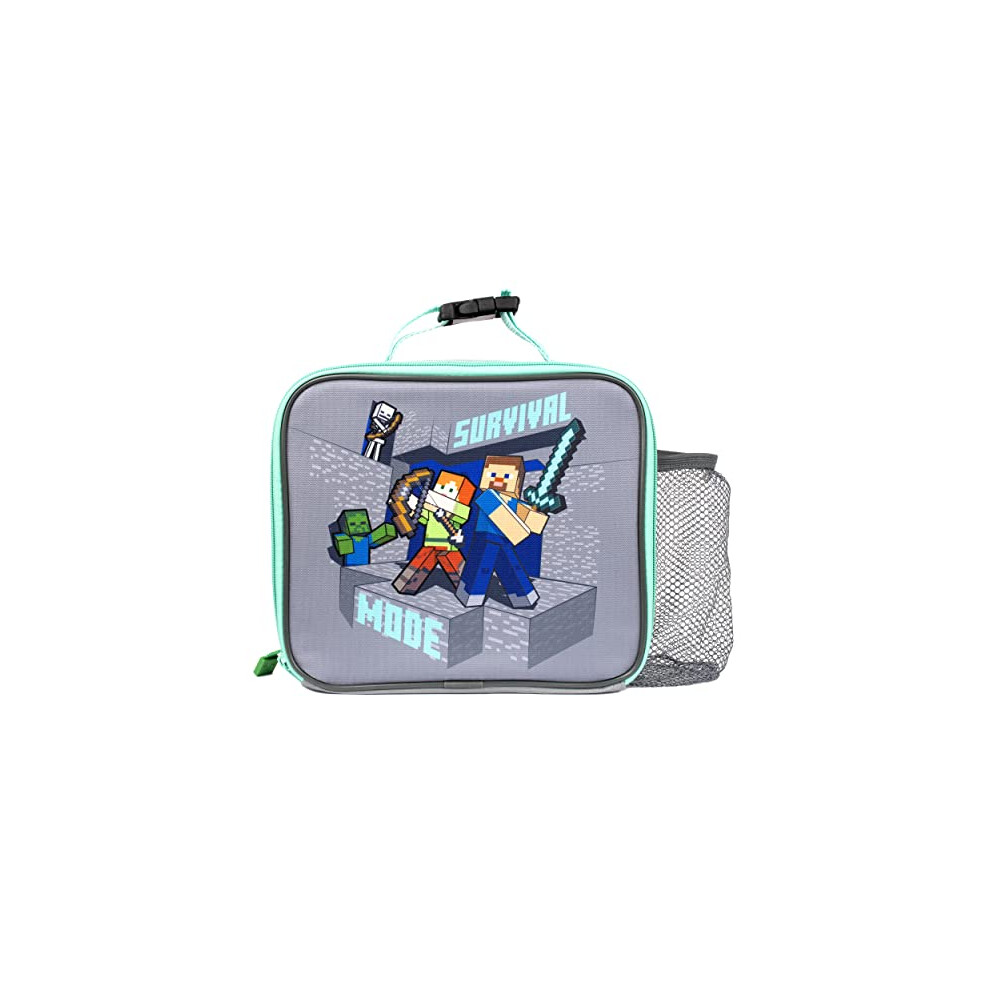 Minecraft - Kids Lunch Bag - Video Game Steve & Alex Lunch Box - Mesh Pocket - Clip Carry Handle Gifts - Official Merchandise