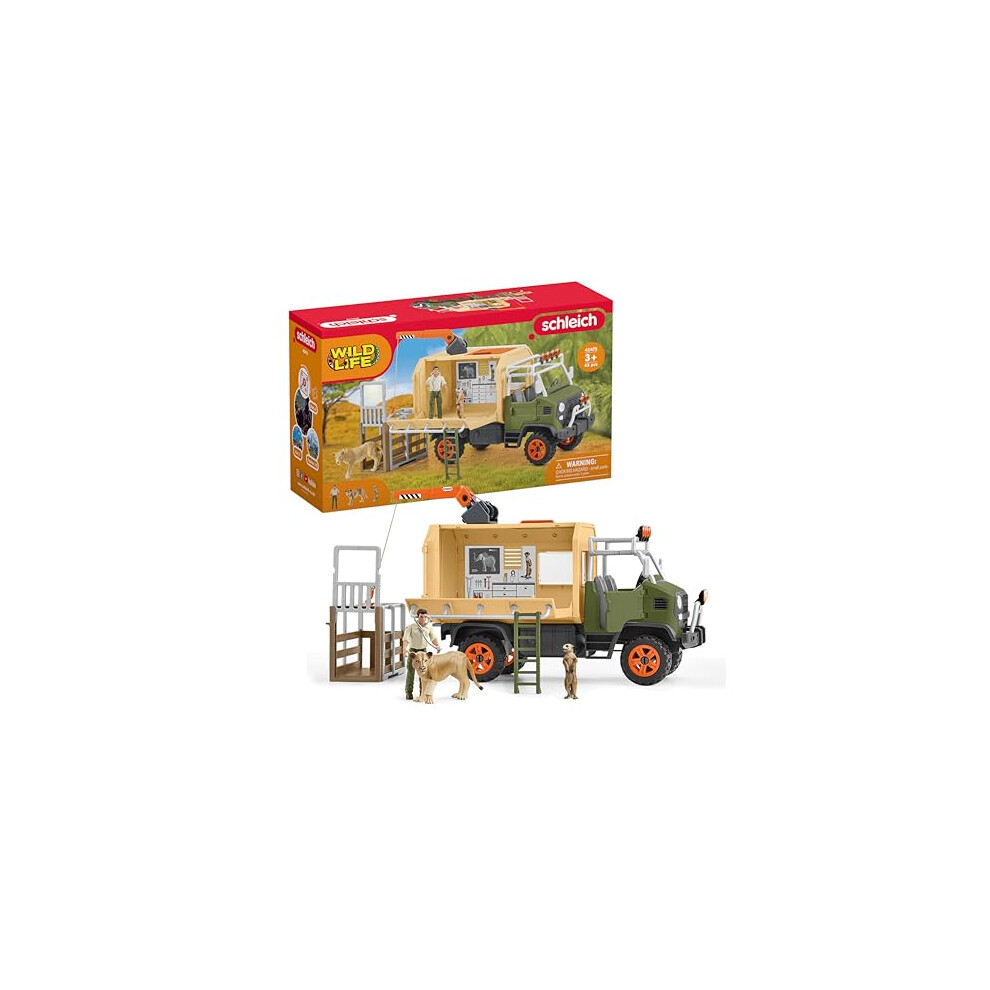 Schleich Wild Life 42475 – 45-Piece Animal Rescue Toy Truck Playset With Ranger, Lion And Meerkat Figures, Playsets To Inspire Storytelling, Wild Animal Toys