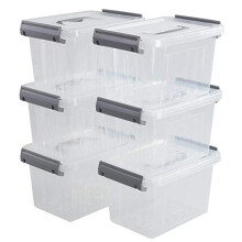 Set of 6 Plastic Storage Boxes, Small Storage Containers Bin with Handles/Lids/Latches, 6 L, f