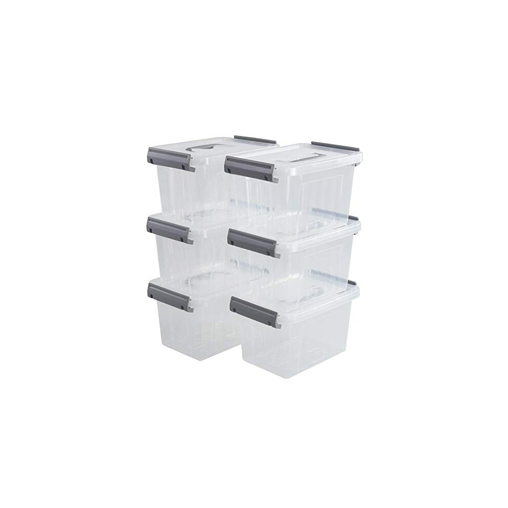 Minekkyes Set Of 6 Plastic Storage Boxes, Small Storage Containers Bin With Handles/Lids/Latches, 6 L, F