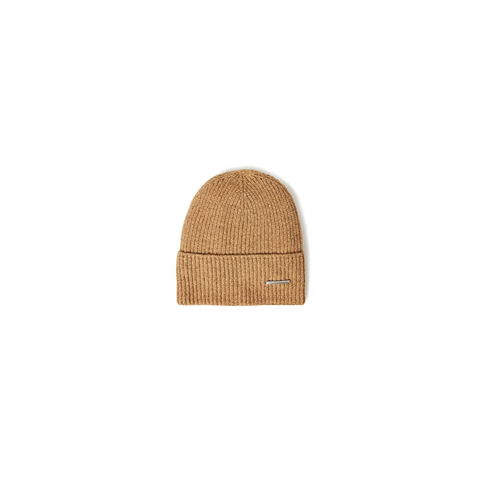 Men's Pyramid Plaque Beanie Knitted Hat, Travertine, One Size