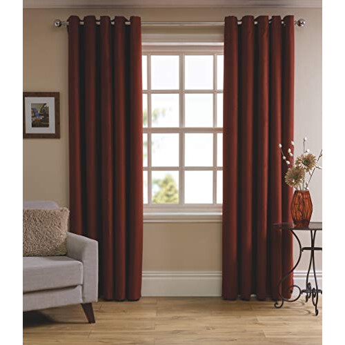 Herringbone Eyelet Lined 100% Polyester Curtain 66 X 72 - Red