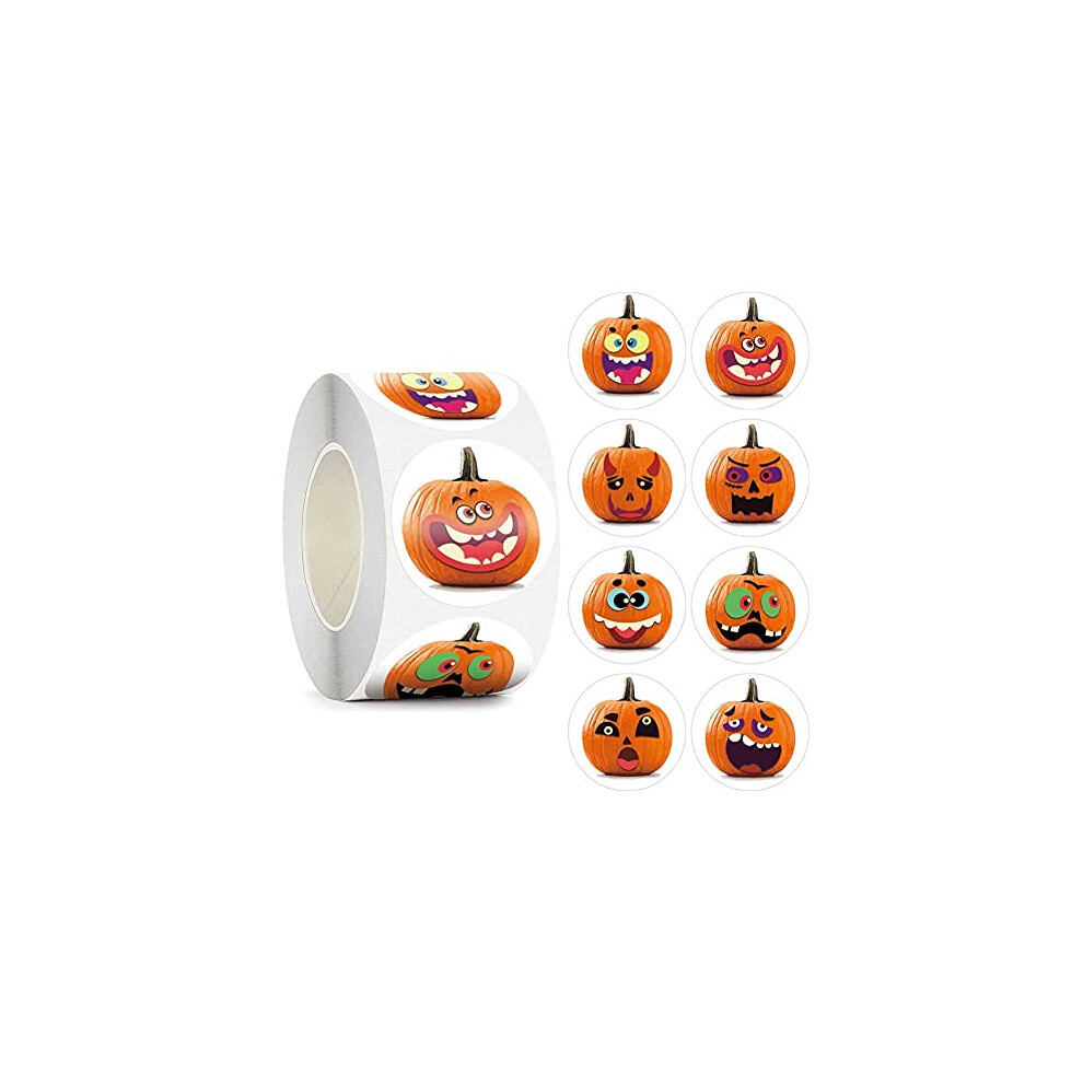 Halloween Sticker,500Pcs Self-adhensive Pumpkin Ghost Candy Stickers DIY Envelope Seals Baking Label Paster Circle Face Stickers for Halloween Party