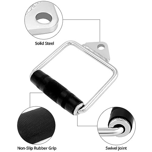 2PCS Stirrup Handle with Rubber Grip, LAT Pulldown Attachment Cable Machine Accessories 2