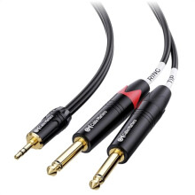 Mini Jack to Dual Jack Cable 3 m, 3.5mm to 6.35mm Audio Cable, 3.5mm TRS to Dual 6.35mm TS Breakout Cable, Mini Jack to 1/4 inch Jack, Stereo Jack to