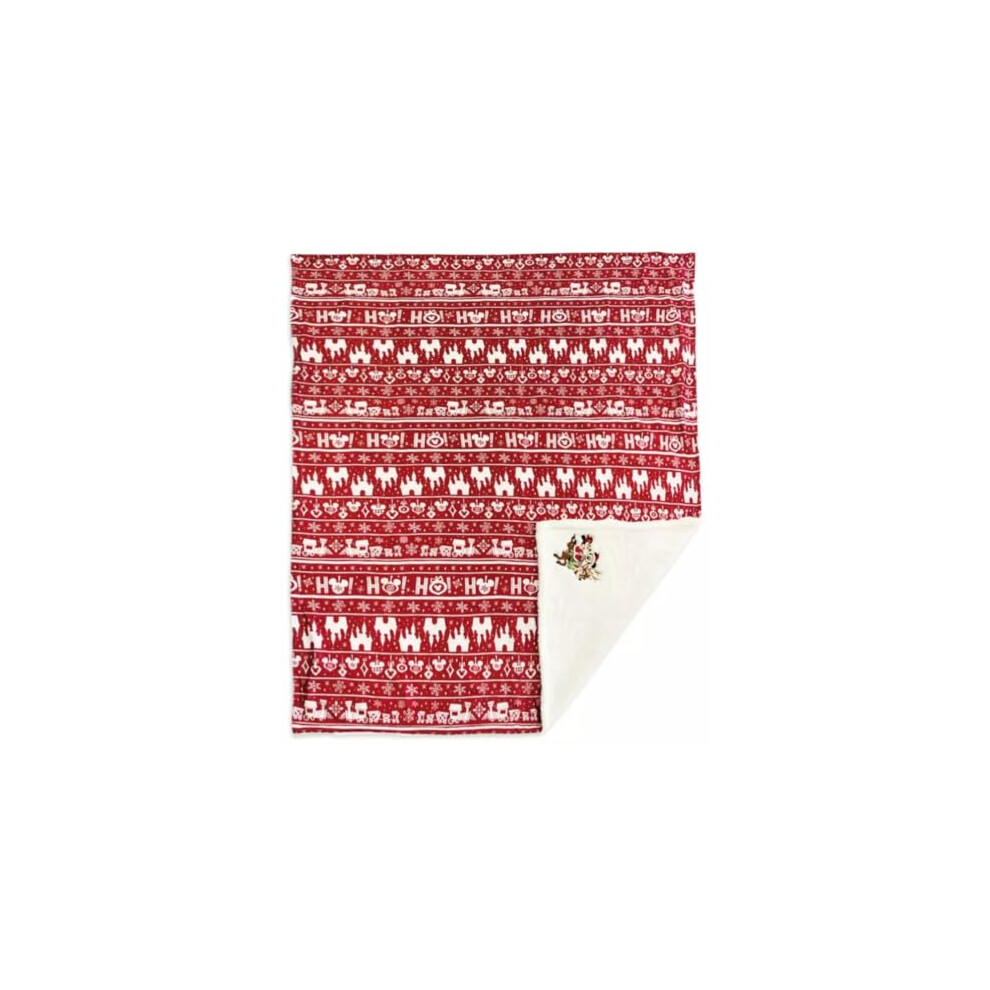 Store Official Mickey and Minnie Mouse Festive Throw, 152cm/59”, Printed Fleece Blanket with Reversible Design and Contrast Trim