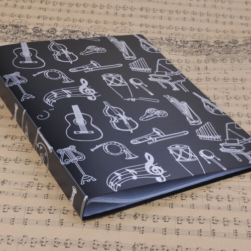 A4 Size Music Sheet File Folder A4 Size Documents Holder Storage Folder 40 Pockets (Music Instrument Black)