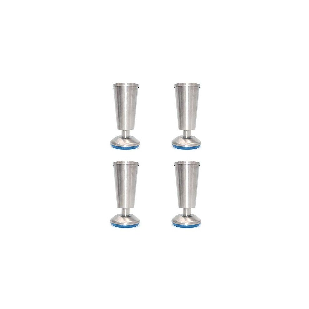 Set of 4 NUZAMAS Cabinet Legs Kitchen Feet Worktop, Cup Shape, 120mm High, Unit, Breakfast Bar, Desk Table Legs Furniture Legs - Stainless Steel -