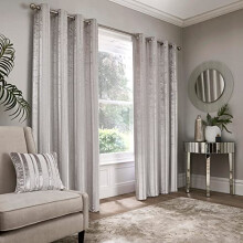 Boutique - Conrad - Jacquard Pair of Eyelet Curtains - 66" Width x 54" Drop (168 x 137cm) in Silver