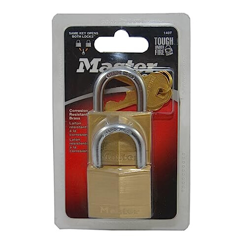 Master Lock 140T Solid Brass Padlock, 2 Pack, Keyed-Alike 1
