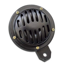 12V BLACK UNIVERSAL MOTORCYCLE HORN BIKE KLAXON CHOPPER MOTORBIKE ATV DISC 90 mm