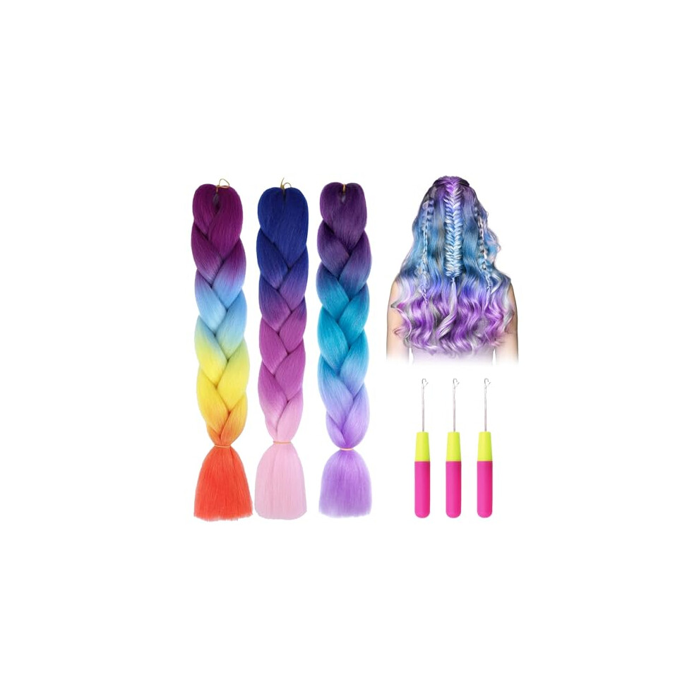 Inbolm Hair Braids,3 Pcs Coloured Synthetic Hair For Braiding Fake Hair Ombre Hair Extensions Fashion Jumbo Braiding Hair For Women Braiding Coloured Hairï¼