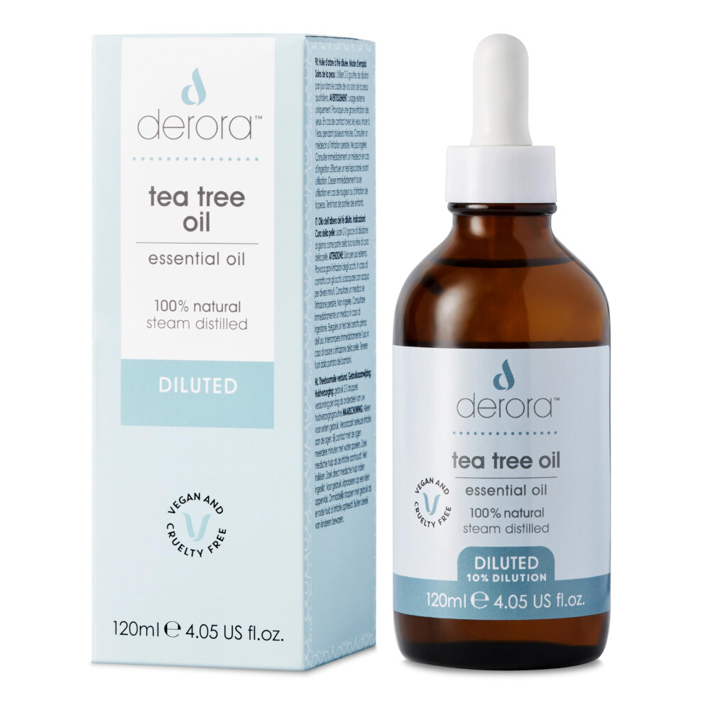 Derora Tea Tree Oil (10% Diluted) | For Skin, Hair & Nails | Cleansing & Invigorating | 100% Pure & Natural | Antioxidant & Natural Antiseptic | (120Ml)