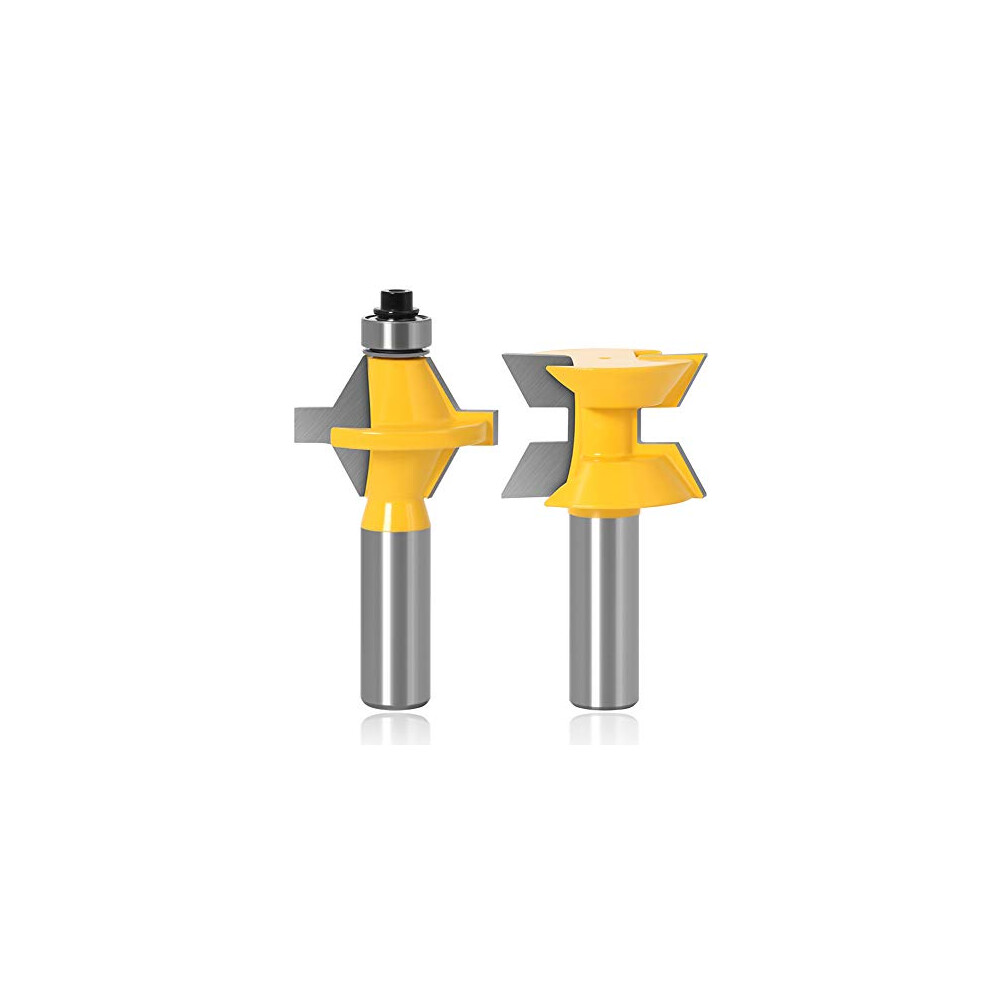 120 Degree Matched Tongue and Groove Router Bit Set with Edge Banding Woodworking Groove Chisel Cutter Tool, 1/2 Inch Shank