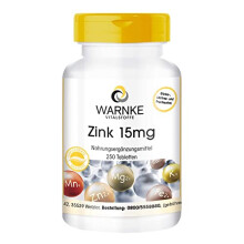 Zinc 15 mg - 250 Tablets for 250 Days - zinc gluconate, Vegan | Warnke Vitalstoffe