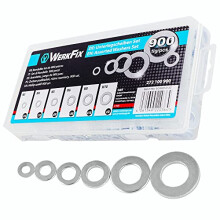 WerkFix Flat Washers Set, 900 Piece Assortment, Flat, 6 Standard Sizes, M3, M4, M5, M6, M8, M10, in Transparent Lockable Box with 6 Compartments,
