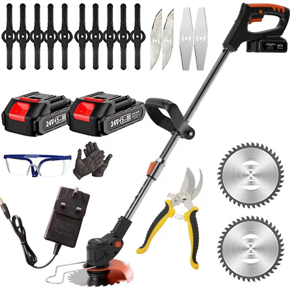 Garden Strimmer Cordless with Blades Grass Trimmer Electric Telescopic Brush Cutter Lightweight with Battery and Charger 90 Head pivots for Garden