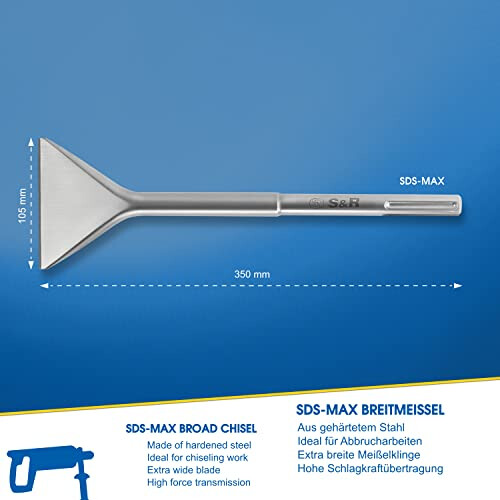 Wide Chisel SDS MAX 350 x 115mm Round. Made in Germany 1