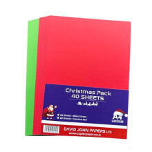 240gsm A4 Christmas Coloured Card Pack Bundle (40 Sheets) - Red & Green - 20 Each Colour