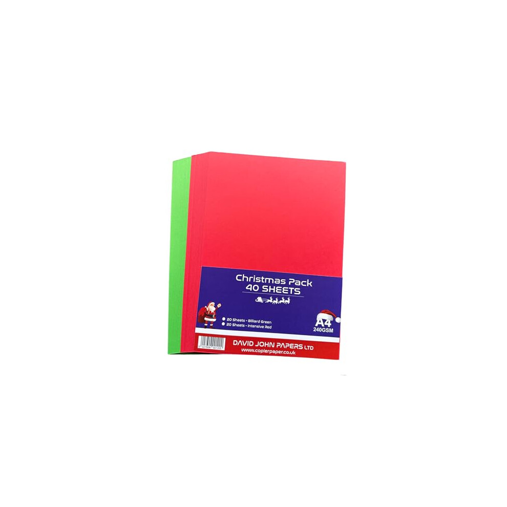 240gsm A4 Christmas Coloured Card Pack Bundle (40 Sheets) - Red & Green - 20 Each Colour