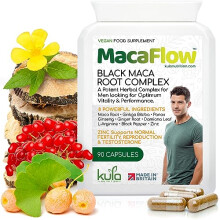 MacaFlow – Black Maca Root Complex for Men - Ginkgo Biloba, Panax Ginseng, L-Arginine, Damiana Leaf Extract, Black Pepper and Zinc for Normal