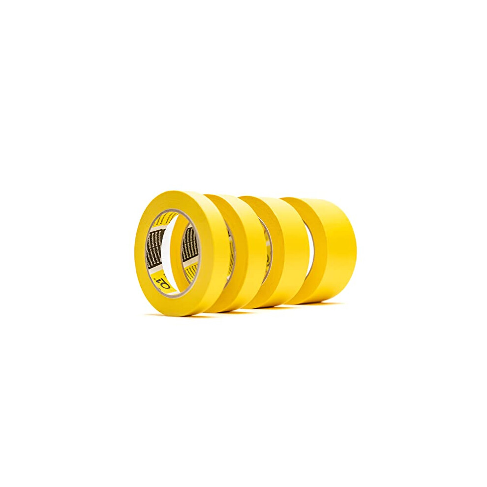 Q1 Painters Yellow Masking Tape Bundle 4 X 50 Metre Rolls 18Mm 24Mm 36Mm & 48Mm Painting & Decorating For Sharp Lines And No Paint Bleed With 5060755828316