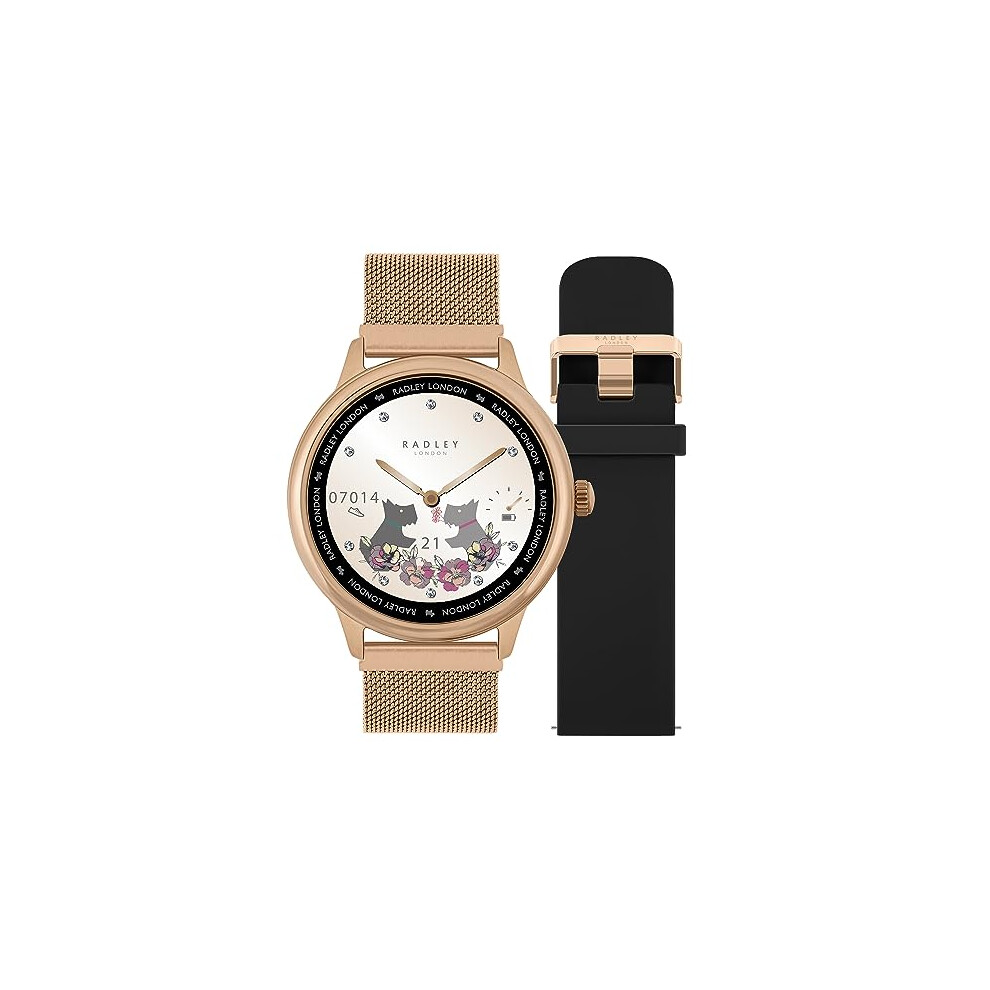 Series 19 Smart Calling Watch with interchangeable Cobweb Rose Gold Mesh and Black Silicone Straps RYS19-4012-SET