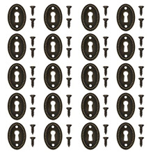 20PCS Antique Oval Keyhole Covers with Fixing Screws Green Bronze Keyhole Escutcheon Plates for Cabinet Door Drawer Chest Drawer 36.5x24mm