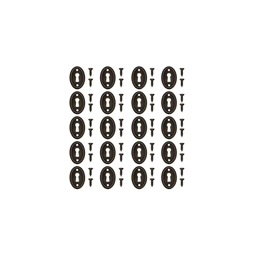 20Pcs Antique Oval Keyhole Covers With Fixing Screws Green Bronze Keyhole Escutcheon Plates For Cabinet Door Drawer Chest Drawer 36.5X24mm 6973795068767