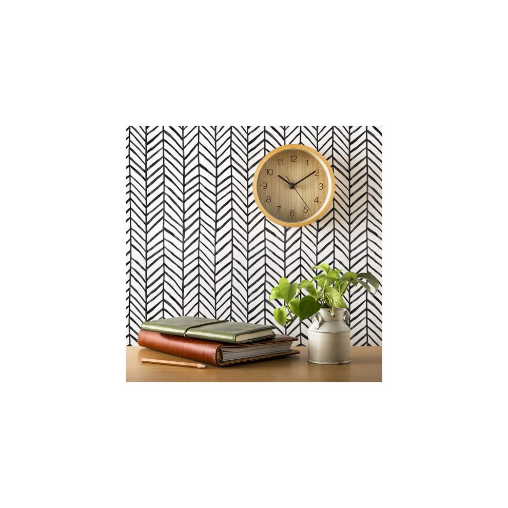 Geometric Wallpaper Black White Herringbone Stripes Self Adhesive Vinyl Wall Paper for Living Room Bedroom Bathroom Kitchen 44.5 X 1000cm