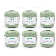 Gründl Crochet Yarn, Cotton, Pistachio, 6 x 100 g