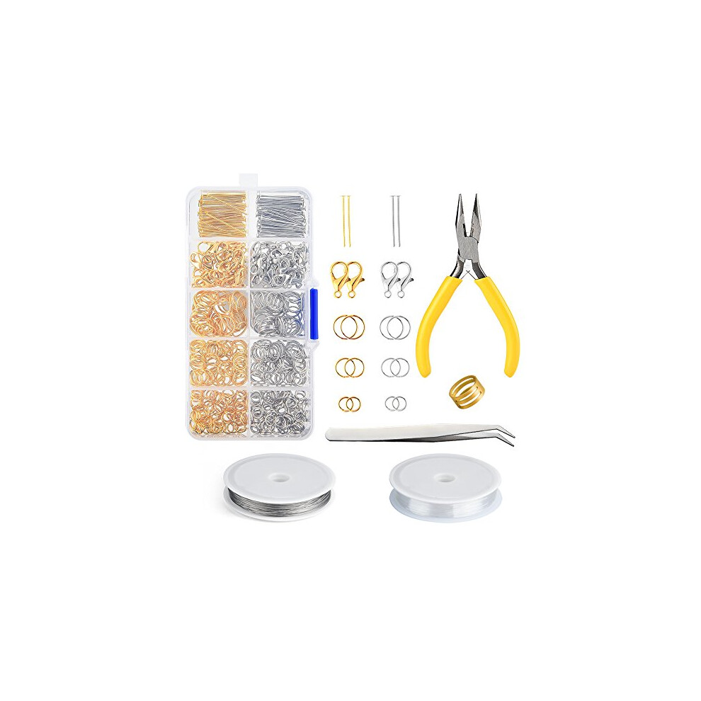 Jewelry Making Kit Silver and Gold Lobster Clasps Open Jump Rings and Pin Jewelry Findings Kit with Pliers