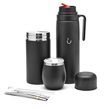 Complete Yerba Mate Set - Modern Mate Gourd, Termo, Yerba Container, Bombilla and Cleaning Brush Included - All Premium Quality 304 18/8 Stainless
