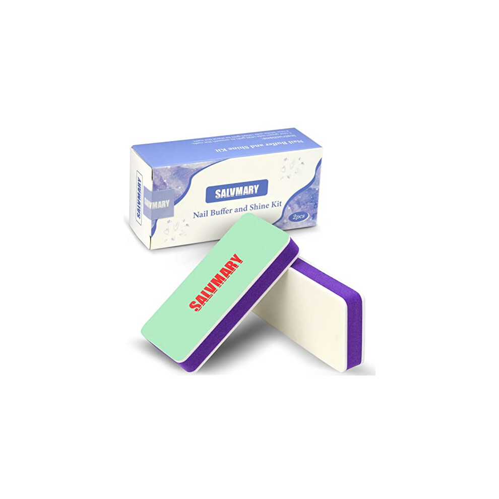 Salvmary Shining Nail Buffer Block - 2 Sided Nail Shiner Sponge Polisher Buffing File 400/3000 Grit Manicure Nail Art Tools 2Pcs