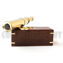 14" Handheld Nautical Three Fold Brass Telescope Maritime Wooden Box Navigation