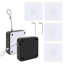 2 Pcs Automatic Sensor Door Closer with Drawstring,Punch-Free Automatic Door Closer with 4 Pieces Hook and 2 Pieces Wrench