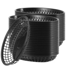 60 PCS Black Oval Plastic Fast Food Basket, 23 x 14.5 x 4cm Plastic Food Serving Baskets for Chip Sandwiches Burgers