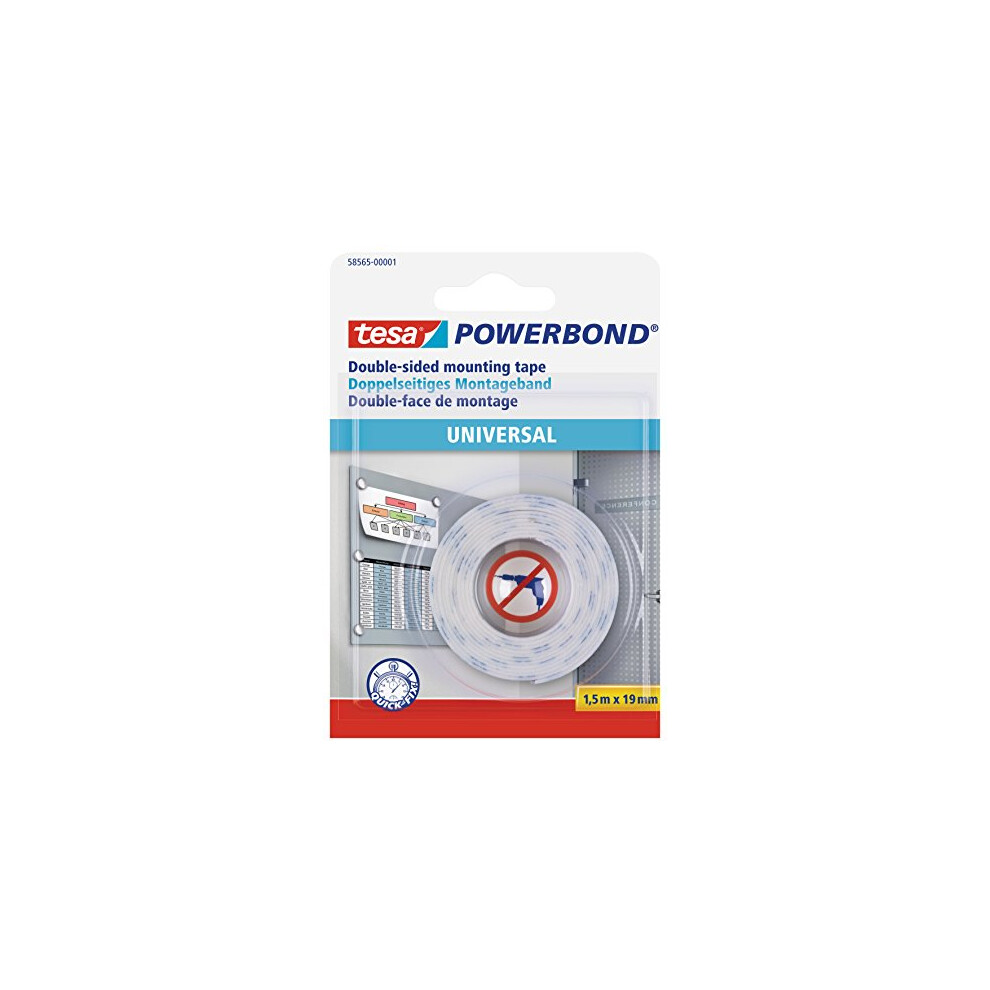 Tesa Powerbond Universal - Double-Sided Mounting Tape - For Flat And Light Objects - For Indoor Use - 1.5M X 19Mm 4058123186312