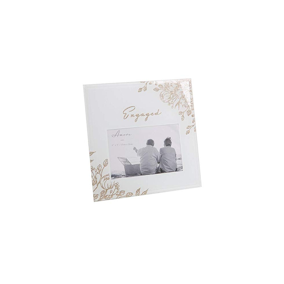 Amore Grey Engagement Glass 6'X4' Photo Frame With Glitter/Wording - Engaged
